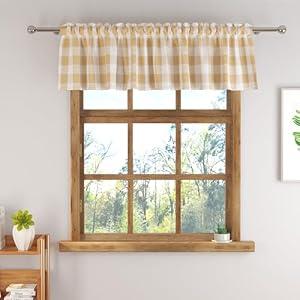 Buffalo Check Plaid Valances Gingham 1 Pack Tiers Rod Pocket Beige and White Farmhouse Short Curtains For Windows Treatment Decor Small Curtains Over Sink For Kitchen/Living Room 12 Inch Length