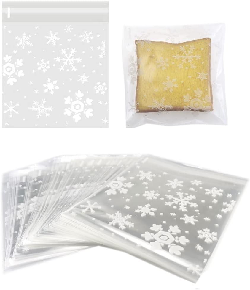 100 PCS Snowflake Cellophane Bags - 5.4 x 6.8 inch Clear Self Sealing Bags for Candy, Cookie, Bakery Supplies