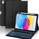 OYEEICE for iPad 11th (A16) &10th Generation Case with Keyboard - 7 Color Backlit Wireless Detachable Folio Keyboard Cover with Pencil Holder for iPad 11 inch A16 2025 10th Gen 10.9'' 2022 - Black