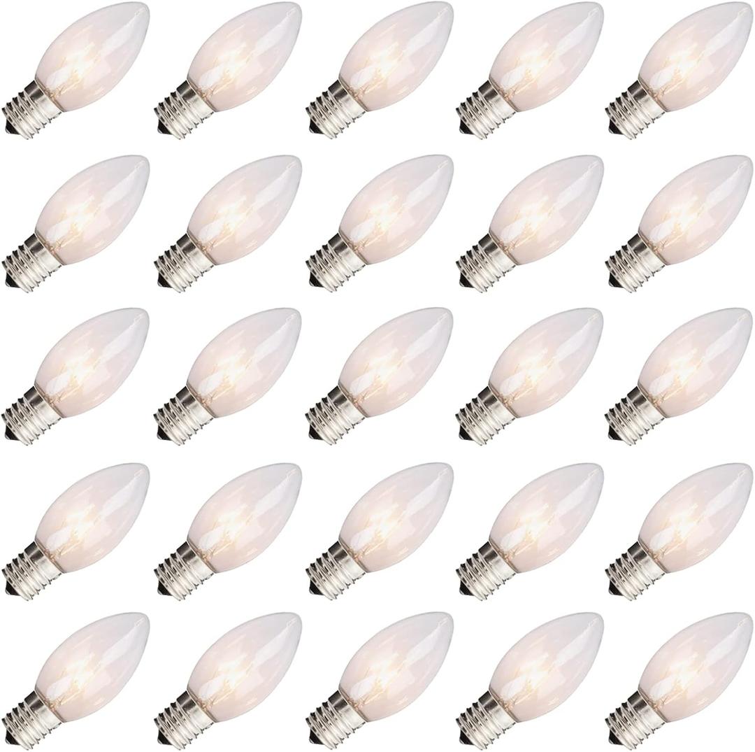25 Pack C9 Replacement Light Bulbs, C9 Clear String Lights Repalcement Bulbs Fits in C9/E17 Intermediate Base, 7W Night Light Bulbs for Indoor Outdoor Christmas String Light Patio Holiday