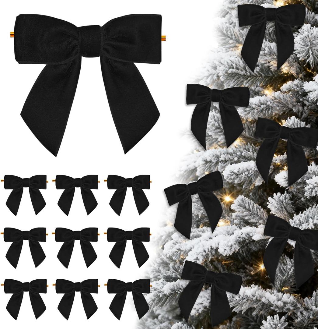 24 Pcs Black Small Velvet Bows Ornaments for Christmas Tree, Vintage Cute Velvet Bows Home Decor for Tree Mantle Wreath Gift Wrapping Crafts, 0.98 W/3.14 * 3.14 inch (Square)