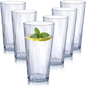 Unbreakable Plastic Drinking Glasses,Set of 6, Shatterproof Drinking Cups, Plastic Glass Cups,20oz Plastic Tumbler Cups, Dishwasher Safe (Clear, 20oz)