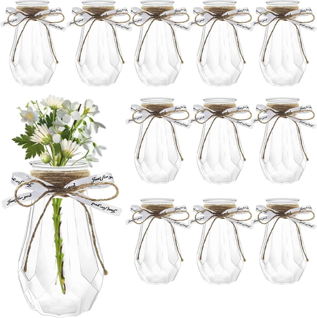 12pcs 5.7in Small Plastic Vases - Bud Vases Clear in Bulk for Wedding, Party & More, Clear Plastic Vase, Bulk Centerpieces for Tables (Transparent)