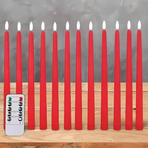 Red Christmas Flameless Taper Candles with Remote, Flickering Battery Operated LED Candlesticks Set of 12