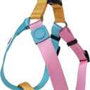 Tri-Color Dog Harness - Adjustable Step-in Design, Heavy Duty, Easy Walking Harness for Small Dogs - Blue Pink (S: 4/5"W x Chest 16" - 20")