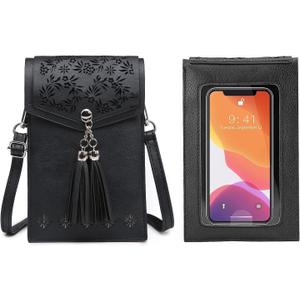 seOSTO Womens Small Crossbody Bag For Woman, Tassel Wallet PurseGifts For Teenage Girls (Black-touchscreen)