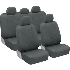 BDK carXS Gray Leather Car Seat Covers Full Set, 9-Piece Faux Leather Seat Covers for Cars, Includes Front Seat Covers and Back Car Seat Cover, Automotive Seat Covers for Trucks SUV