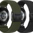 Braided Bands Compatible with Samsung Galaxy Watch Band 7 6 5 4 FE & 6 4 Classic & 5 Pro & Active 2, 20mm Stretchy Sport Band for Smaung Watch 47mm 46mm 45mm 44mm 43mm 42mm 40mm (Black/Army Green)