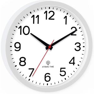 AKCISOT Atomic 10 Inch Wall Clock, Analog Indoor Battery Operated Clock for Kitchen Bedroom Office Classroom Living Room (White)