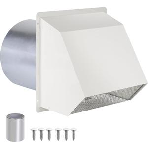10 Inch Hooded Wall Vent with Screen and Damper, Outdoor Wall Exhaust Vent Cover Cap for Kitchen Range Hood Dryer Exterior Ventilation and Outside Air Exhaust, Galvanized Steel, White