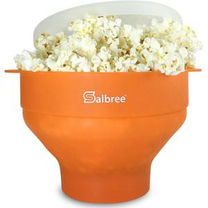 The Original Salbree Collapsible Silicone Microwave Popcorn Popper Maker Machine, Microwavable Bowl Holds 16 Cups, Uses Hot Air and Oil Always Optional (Orange)