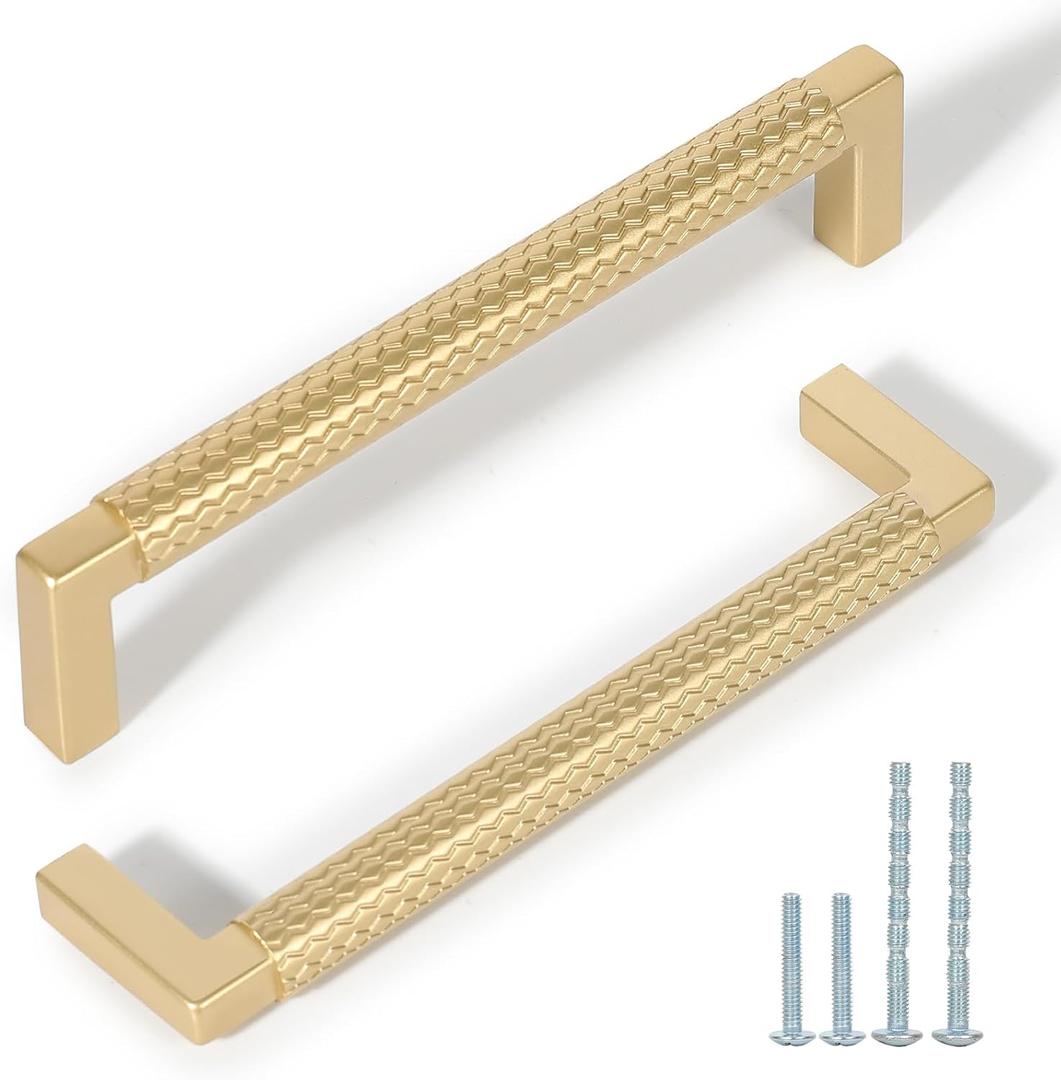 L&lonpa 10 Pack Gold Cabinet Handles  6-1/4 Inch(160mm) Center to Center, Solid Knurled Drawer Pulls, Durable Modern Hardware for Kitchen, Bedroom, Bathroom, Dresser L&lonpa 10 Pack Gold Cabinet Handles  6-1/4 Inch(160mm) Center to Center, Solid Knurled Drawer Pulls, Durable Modern Hardware for Kitchen, Bedroom, Bathroom, Dresser