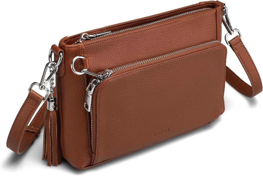 Befen Anti Theft Genuine Leather Crossbody Bags for Women Handbags and Shoulder Basg with Built in Wallet RFID Leather Purse (Brown)