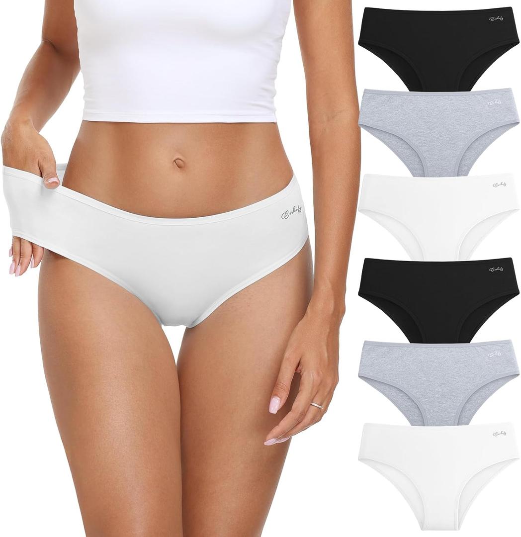 coskefy Women's Underwear Cotton Hipster Panties Low Rise Briefs Soft Strench Breathable Ladies Bikini Underwear 6 Pack (L)