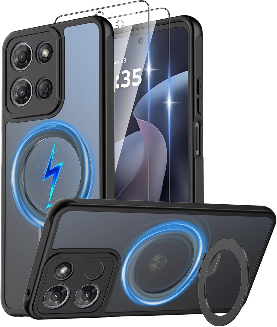 Magnetic Stand for Moto G 2026/2025 /G Power 2026/ G Play 2026 Case, Translucent Matte Magsafe Slim Case with [2 Pack] Screen Protectors,[Built in Kickstand] Shockproof Protective Phone Case