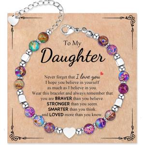 Gifts for Women/Girl, Imperial Jasper Beads Heart Bracelets with Quote Card, Birthday Valentines Day Mothers Day Christmas Gifts for Her