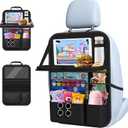 Car Backseat Organizer with table Tray, 9 Storage Pockets Backseat Car Organizer with Tablet Holder, Back seat Organizer for Kids Road Trip Essentials Travel (1Pack) (Black)