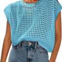 PRETTYGARDEN Womens Spring Tops 2026 Summer Shirts Crochet Cap Sleeve Sweater Pullover Cute Beach Vacation Clothes (X-Large, Sky Blue)