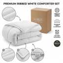 White Ribbed Comforter Set Queen – Soft Corduroy Textured Bedding Set with Pillow Shams, All-Season Lightweight Fluffy Down Alternative Comforter