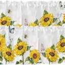 2 Pack Vibrant Sunflower Window Valance for Bedroom Living Room, Yellow Sun Flower Curtains Valanes for Windows, 3" Rod Pocket Window Treatment for Animal Summer Home Decor, 54 x 18 Inch, 2 Panel