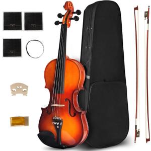 Violin For Beginners, CVN-300 Solidwood Ebony Fitted Violin with Strings, Beginner Starter Violins Kit For Student w/Hard Case, Rosin, Bow, Stringed Musical Instruments, Size 4/4 (Full Size)