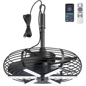 Coolbull Outdoor Ceiling Fans with Light for Patios, 20'' Gazebo Fan, Plug in Ceiling Fan, Waterproof, Remote&APP Control, Hanging with Hook, Black