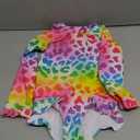 Baby Toddler Girl Long Sleeve Ruffle Swimsuit One Piece Zipper Rash Guard Bathing Suit with UPF 50+ Sun Protection (3-4T, Rainbow Leopard)