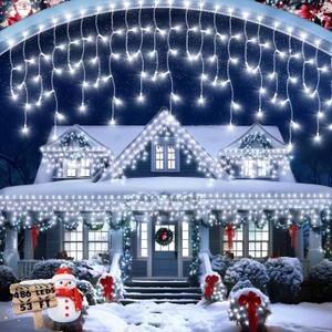Christmas Lights Outdoor, 53 FT 486 LED Christmas Light for Outside, Timer & Memory, Plug in 8 Modes Hanging Fairy Light with 108 Drops for House Eaves Yard Patio Holidays Decorations, Cool White