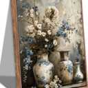 Framed Rustic Farmhouse Floral Canvas Wall Art Blue and White Vase Poster Prints Vintage Still Life Flower Picture Elegant Rural Countryside Painting Wall Decor for Living Room Office Bedroom 16x24in