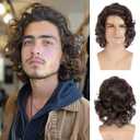Mens Short Curly Brown Wig Handsome Synthetic Full Wigs Natural Halloween Cosplay Costume Hair Wig