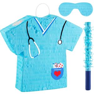 Lewtemi 14.1 Inch Nurse Piata Bundle with Blindfold, Bat and Confetti, Blue Nurse Party Piata, Nurse Party Favor, Piatas for Graduation Gift Rn Themed Birthday Party Nursing School Party Supply