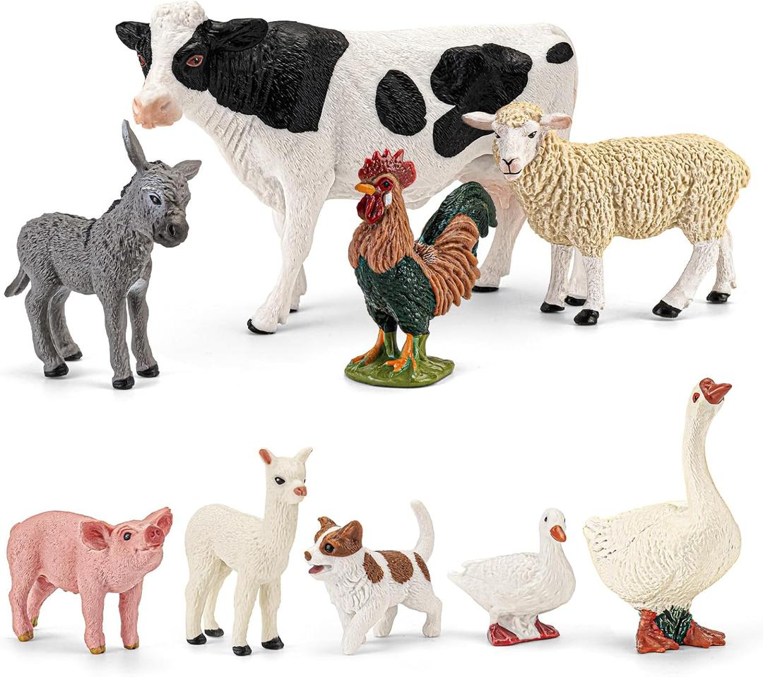 9PCS Realistic Farm Animal Toys for Toddlers, Educational Learning Plastic Farm Toy Animal Figure Set Playset Including Cow Sheep Pig Dog Figurines for Kid Valentine's Day Gifts for Kids