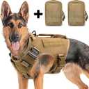 Tactical Dog Backpack Harness for Large Breed Original Design Metal Buckle Vest with Side Bags Pouches for Service Working Training (Khaki (With 2 Pouches), XL)