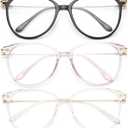 Gaoye Blue Light Blocking Glasses - Trending Round TR90 Frames, Metal Arms, UV400 Protection - Matching Soft Case (3-black+pink+transparent)