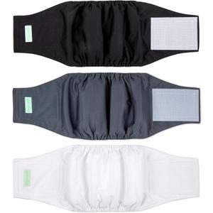 wegreeco Washable Male Dog Belly Band (Stylish Pattern)- Pack of 3 - Washable Male Dog Belly Wrap, Dog Diapers Male (Black, White, Charcoal, Large) (Large (18" to 21"))