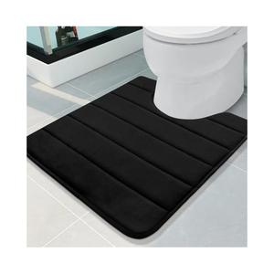 Buganda Memory Foam U-Shaped Contour Toilet Rugs, Non Slip Absorbent, Thick Soft Washable Bathroom Mat, Floor Carpet Bath Rugs Mat for Toilet Base (24" x 20", Black)