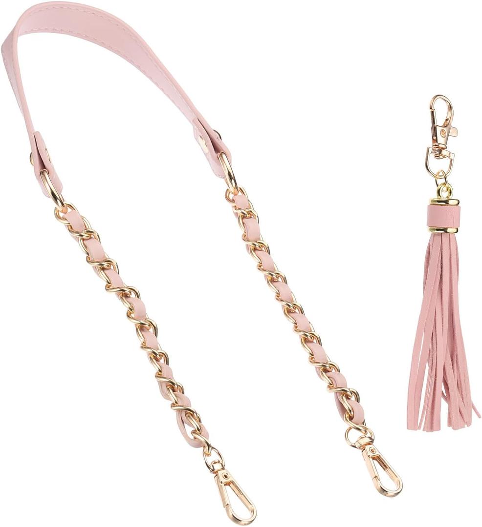 PATIKIL Purse Chain Strap, 24 Inch Leather Chain Straps Purse Strap Replacement Flat Chain Strap with Tassel for Shoulder Crossbody Bag Handbag Woman, Pink/Gold
