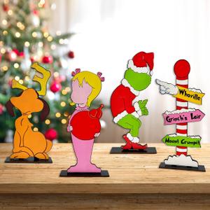 Christmas Table Decorations Signs Christmas Wooden Centerpiece Signs Xmas Theme Wooden Table Toppers for Holidays Party Supplies, 4 Pack