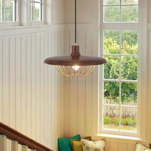 Luupyia Farmhouse Pendant Light Walnut Wood Grain, Rustic Caged Hanging Lighting Fixture Height Adjustable Pendant Lights Fixture for Dining Room Kitchen Bedroom Living Room, E26