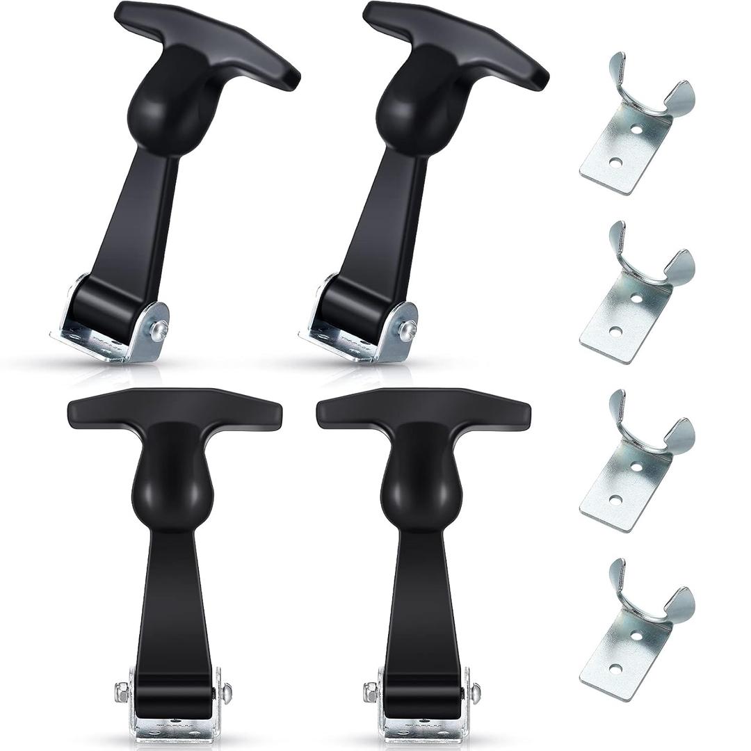 Mudder 4 Pieces Elastic Stainless Steel Rubber Hood Catch Flexible T-handle Hasp Rubber Flexible Draw Latches with Brackets for Vehicle Engine, Hood