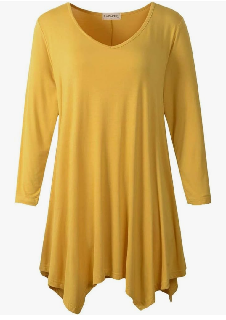 LARACE Plus Size Tops for Women Tunic Asymmetrical Dress Shirts 3/4 Sleeve V Neck Flowy Ladies Clothes for Leggings 3XL
