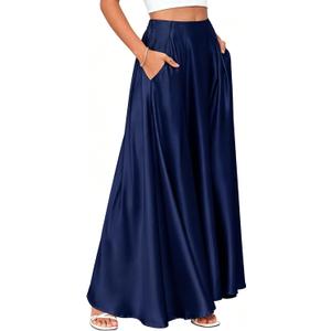 MAKABO Maxi Satin Skirts for Womens High Waisted Flowy Long A line Skirt Trendy for Office Holiday Party, Large