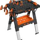 Pony Portable Folding Work Table, 2-in-1 as Sawhorse & Workbench, 31 W25 D25-35H, Large Load Capacity with 4pcs Clamps, 4pcs Bench Dogs