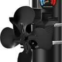 Heat Powered Fireplace Fan Wall Mounted, Wood Stove Fan Thermal Fan for Wood/Log Burning Stove Pellet/Gas Burner, Stove Accessories Thermometer (5 Blade)