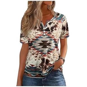 Western T Shirts for Women Cowgirls Graphic Henley Outfits Ladies Rodeo Country Concert Tops Beach Vacation Tees Clothes (XX-Large)