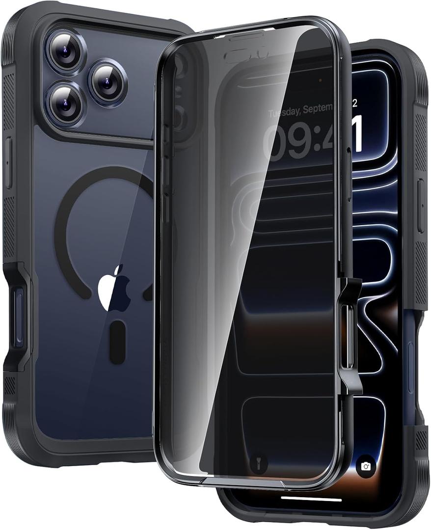 Diaclara Magnetic Designed for iPhone 17 Pro Max Case Full Body Bumper,[Compatible with MagSafe] Military Drop Proof Cover with Built-in Privacy Screen Protector,Black