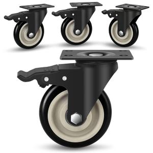 4 Inch Caster Wheels, Set of 4 Heavy Duty, Large Industrial Plate Casters with Dual Locking Brake, 2200lbs Load Capacity, Swivel Rolling Wheel for Cart, Furniture and Workbench