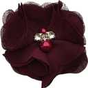 10 PC Burgundy Rhinestone Pearl Lace Petal Fabric Flowers Sewing Applique, 2.3 Inch