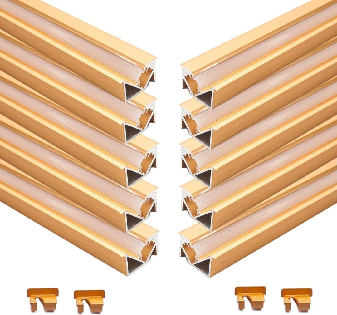 10 Pack 3.3ft/1 Meter Invisible Recessed YW-Shape LED Aluminum Channel System with Milky Cover& End Caps, Suitable for 6mm LED Strip Light Installations (Gold, 10 Pack)