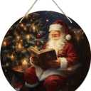 Mandala Soul Christmas Santa Wooden Sign, Rustic Xmas Santa Bookish Hanging Sign Wall Decor for Library Reading Nook Corner Room Home, xxx Door Decor 12 x 12 Inch